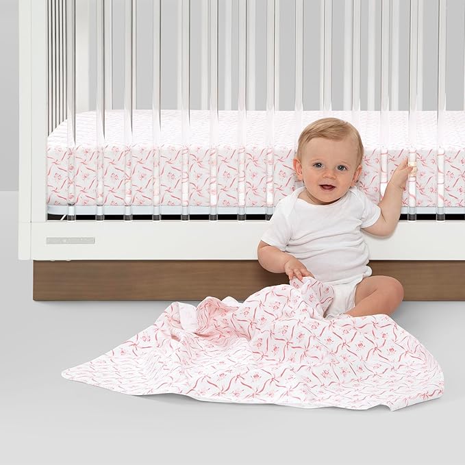 Delta Children Fitted Crib Sheets for Girls and Boys - Crib Sheet for Standard Crib and Toddler Mattresses - 28x52 Inch (Pack of 3), Pink Floral