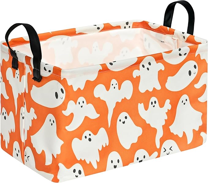 Ghost Halloween Party Basket, Collapsible Gift Storage Container for Kids' Toys and Clothes, Cute Organizer Box