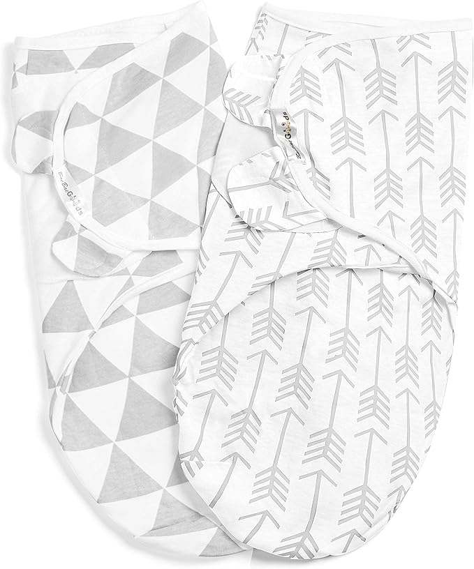 BaeBae Goods Swaddle Blanket, Adjustable Infant Baby Swaddling Wrap Set of 4, Baby Swaddling Wrap Blankets for Boys and Girls Made in Soft Cotton (Grey Triangles, 0-3 Months)