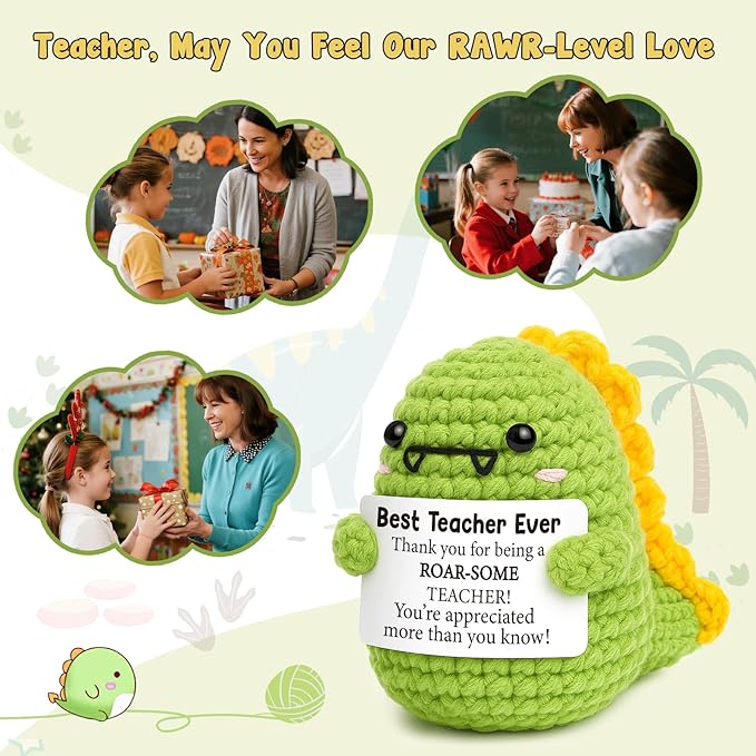 Mini Teacher Appreciation Gifts Women Men Best Teachers Ever Gift Cute Handmade Crochet Dino Thank You Gifts for Educators Teacher Last Day of School& Back to School Christmas Retirement Gift Ideas