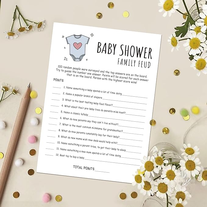 Baby Shower Family Feud Game - Pack of 30 Game Cards 1 Answer Key, Baby Shower Game for Boy & Girl, Baby Shower Decorations, Baby Feud Game Supplies-02