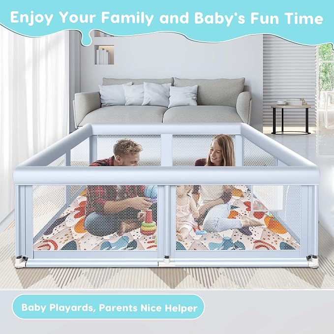 65" ×50" Large Baby Playpen with Mat, Baby Playard for Babies and Toddlers, Play Pens for Indoor & Outdoor, Sturdy Safety Play Yard with Soft Breathable Mesh, Anti-Fall, Grey