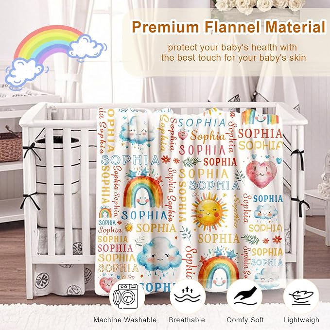 Ship Next Day, Personalized Baby Blanket for Boys Girls - Printed in USA, Custom Baby Blanket with Name Super Soft Plush Flannel, Easter Christmas Brithday Gifts for Baby Shower Kids Toddlers Newborn