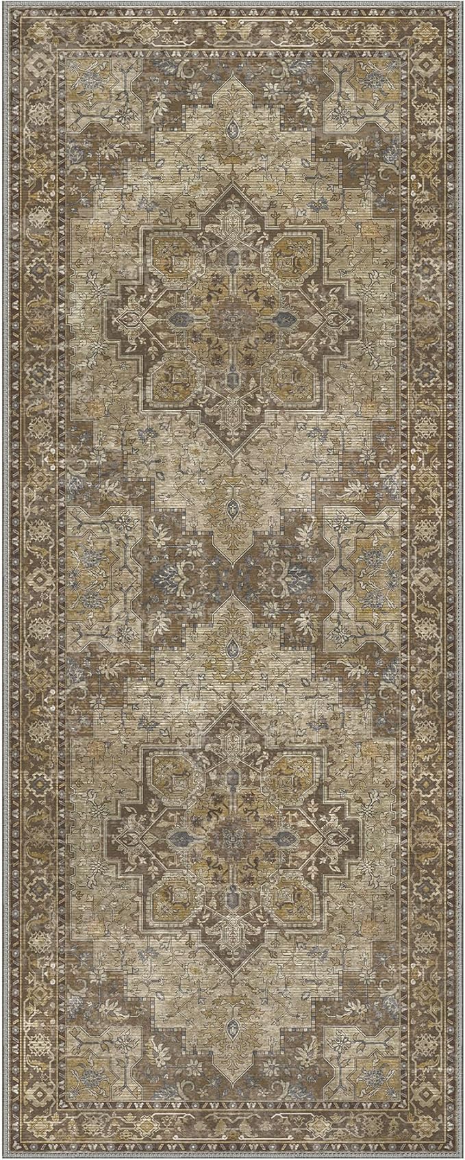 GENIMO 2'6''x10 Runner Rugs for Hallway, Machine Washable Non Slip Vintage Rugs, Low Pile Lightweight Soft Print Rug for enrtyway, Corridor, Home Office, Kitchen, Rustic Brown