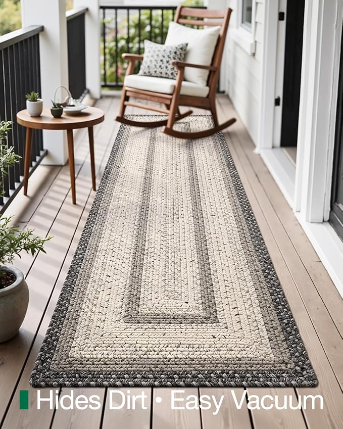 LUMI Runner Rug Non Slip for Hallway, 2'x7' Natural Rustic Carpet No Shedding, Farmhouse Braided Area Mat Indoor High Traffic for Living Room, Entryway, Kitchen, Laundry