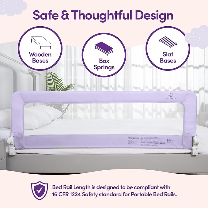 ComfyBumpy 1-Pack Bed Rail for Toddlers 55.5" L x 19.5" H | Toddler Bed Rails for Twin, Full, Queen & King Mattress Size | Swing Down Rail Guard | Mattress Side Rail for Kids | Purple