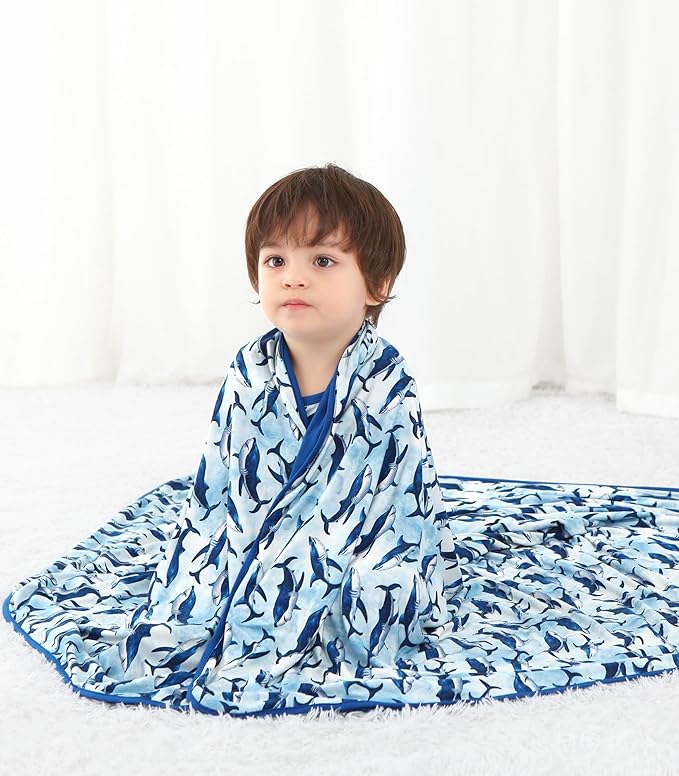 Premium Baby Blanket, Stretchy Quilt for Kid, Soft Crib Bedding for Newborn Baby and Toddler, Nursery Blanket for Boys and Girls, Viscose Made from Bamboo 50'' x 50'' Shark