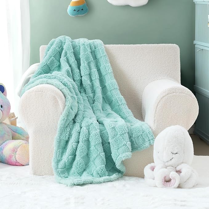 Checkered Baby Blankets Double-Sided Fleece Plush Toddler Blankets for Boys Girls, Lightweight Soft Cozy and Warm Blanket for Home Bed, Couch, Sofa 30 x 40 Inches Aqua Blue