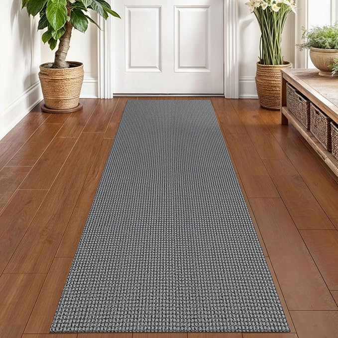 KOZYFLY Runners for Hallways 2x6 ft Washable Kitchen Runner Non Slip Rubber Backed Hall Runners Cotton Entryway Runner Rugs Floor Carpet for Indoor Backdoor Bedroom Kitchen, Grey/Dark Grey