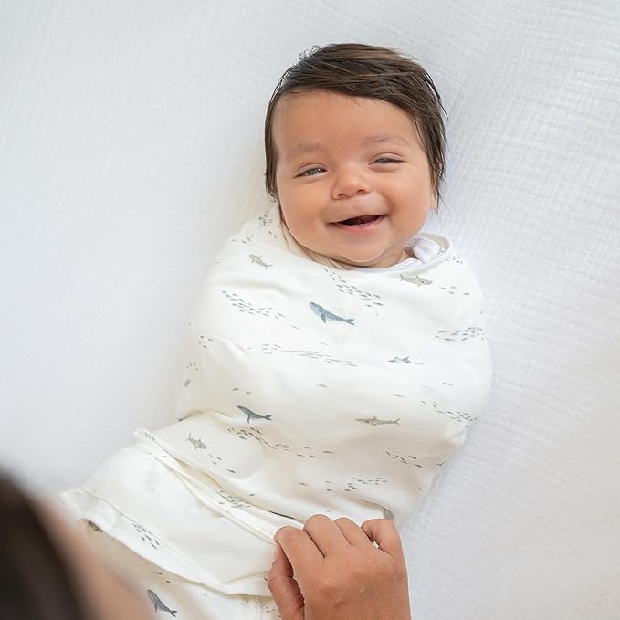 HALO 100% Cotton Sleepsack Swaddle, 3-Way Adjustable Wearable Blanket, TOG 1.5, Ocean Life, Newborn, 0-3 Months