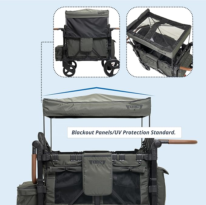 Keenz XC EVO - Luxury 2 Passenger Stroller Wagon for Kids | Foldable 2 Passenger Quad Seater with Adjustable Canopy | Pine Green