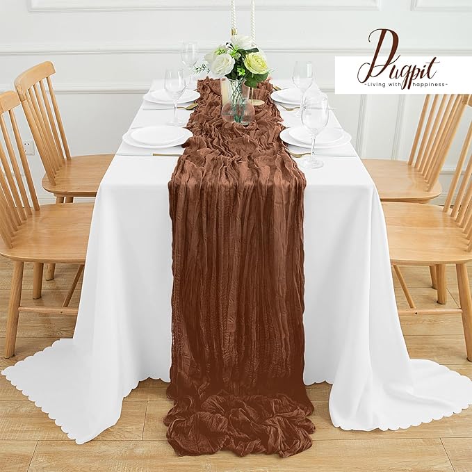 12Pack Brown Table Runner 35 x 120 inch Cheesecloth Table Runner 10FT Boho Table Runners Rustic Gauze Cheese Cloth Table Runners for Party Wedding Birthday Dining Bridal Shower Baby Shower Decor