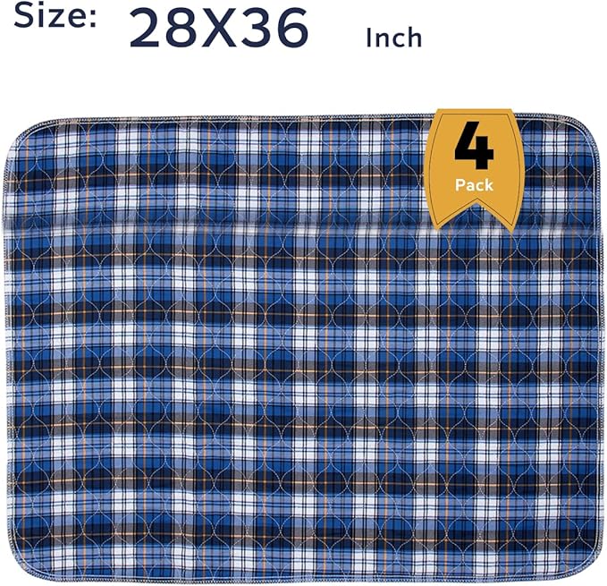 Washable Bed Pads, Non-Slip Bed Pads for Incontinence (28" x 36", 4 Pack) - Waterproof and Reusable Underpads for Adults, Kids, and Pets