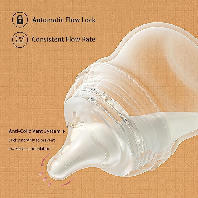 Natural Glass Baby Bottle Wide Neck, Newborn Anti-Colic Baby Bottle, Clear, 3oz(Pack of 4), Includes 4Pcs Slow Flow Nipple(SS), 0 Months+