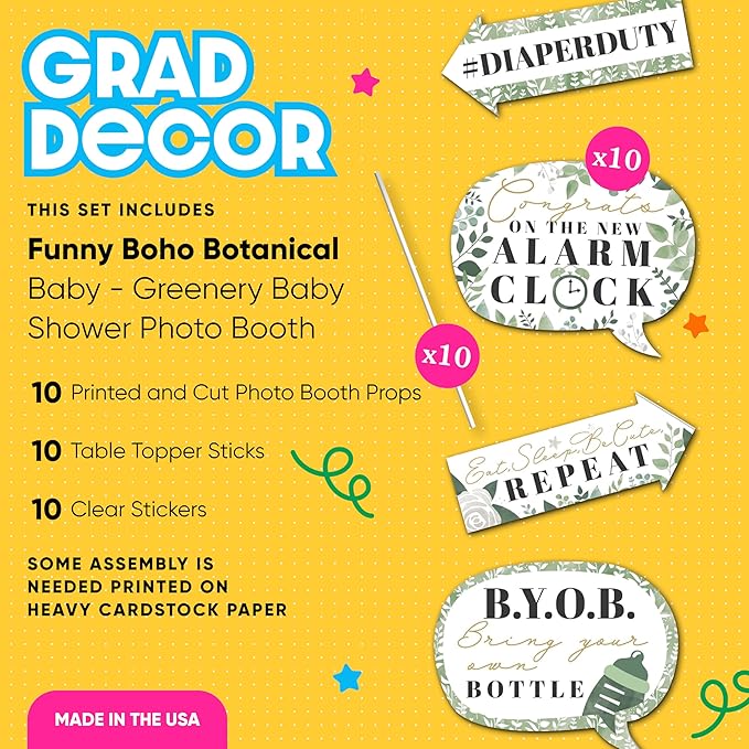 Big Dot of Happiness Funny Boho Botanical Baby - Greenery Baby Shower Photo Booth Props Kit - 10 Piece