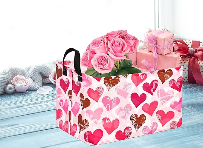 Rectangle Heart Partten Kids Gift Home Shelf Storage Basket Organizer Box Clothes Laundry Hamper Toys Nursery Basket Baby Laundry Box with Handles