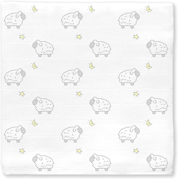 SwaddleDesigns Cotton Muslin Swaddle Blanket, Receiving Blanket for Boys & Girls, Best Shower Gift, 46x46 inches, Little Lambs, Sterling