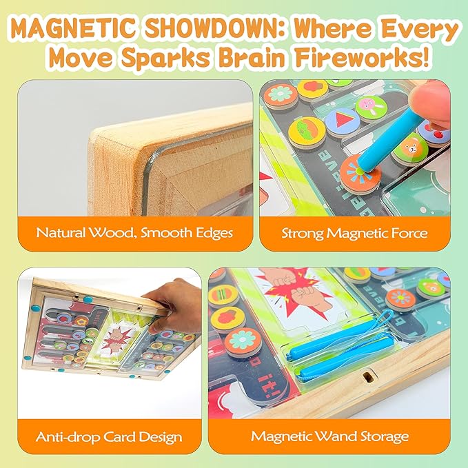Kids Montessori Toys: 3 4 5 6 7 Year Old Wooden Magnetic Puzzle Battle Game for Boys Girls Preschool Educational Learning Activities Toy Autistic Sensory Fine Motor Busy Board Game for Toddlers