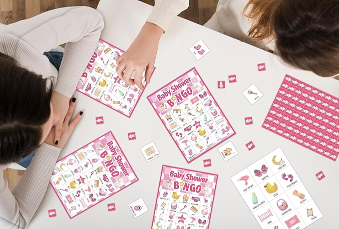 Baby Shower Bingo Game For Adults, Baby Shower Party Bingo Game Set, Pink Baby Shower Bingo Cards, Gender Reveal Bingo Favors For Family Friends, Baby Shower Large Group Game Decor & Supplies -17
