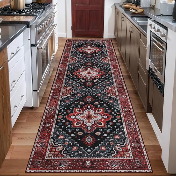 Ciicool Washable Runners Area Rug for Hallways, Ultra Soft 2'6 "x8' ft Boho Print Non-Slip Vintage Oriental Medallion Long Carpet for Kitchen Bedroom Laundry Bathroom