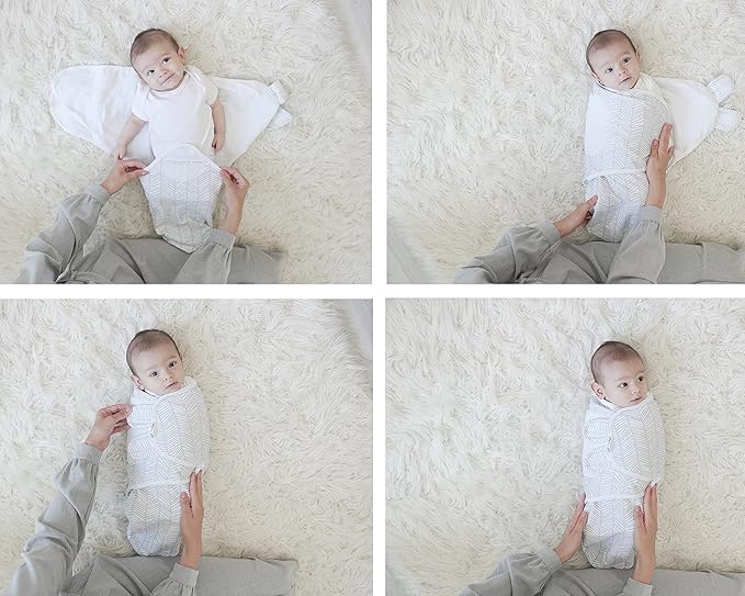 BaeBae Goods Swaddle Blanket, Adjustable Infant Baby Swaddling Wrap Set of 4, Baby Swaddling Wrap Blankets for Boys and Girls Made in Soft Cotton (Grey Triangles, 0-3 Months)