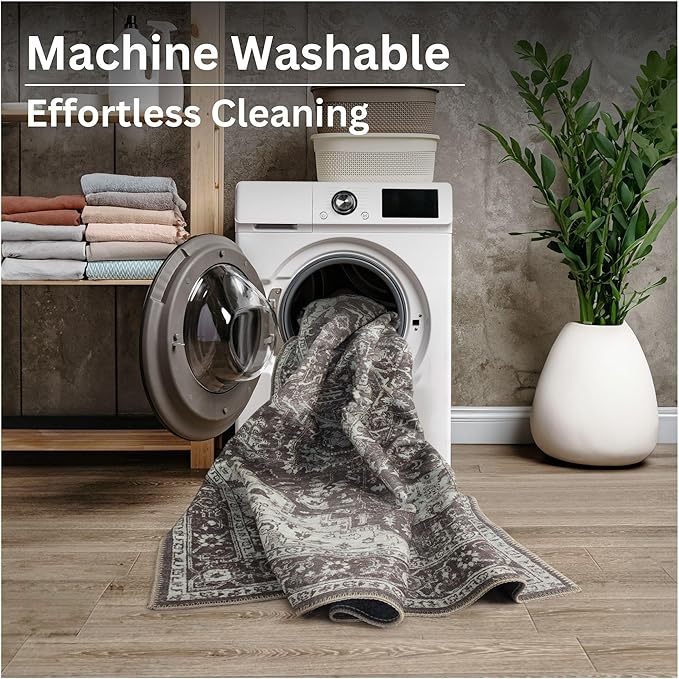 Bloom Rugs Washable Non-Slip 3' x 5' Rug - Dark Brown Traditional Medallion Area Rug for Living Room, Bedroom, Dining Room, and Kitchen - Exact Size: 3' x 5'