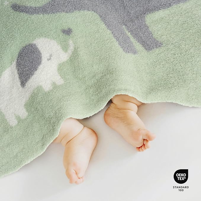 EVERGRACE Soft Plush Baby Blanket for Boys Girls with Print Animal Pattern, Fleece Fuzzy Toddler Nursery Blanket Lightweight Warm Cozy Throw Blanket for Baby Crib, Bed, Elephant, Sage Green, 50"x60"