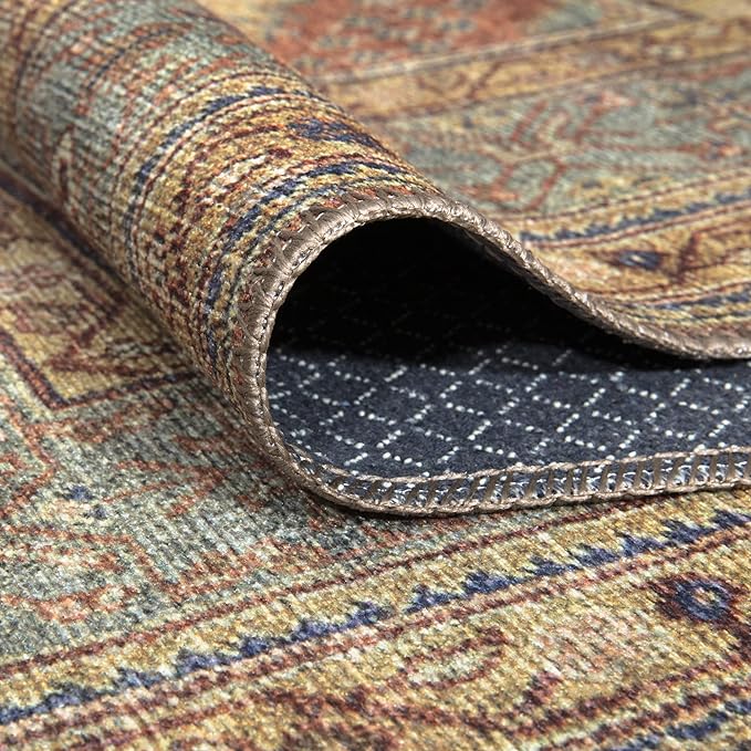 Bloom Rugs Washable Non-Slip 7 ft Runner - Terracotta/Mustard Traditional Runner for Entryway, Hallway, Bathroom, and Kitchen - Exact Size: 2.5' x 7'