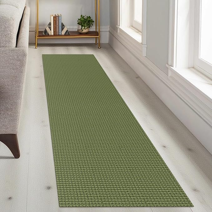 KOZYFLY Runners for Hallways 2x8 ft Washable Kitchen Runner Non Slip Rubber Backed Hall Runners Cotton Entryway Runner Rugs Floor Carpet for Indoor Backdoor Bedroom Kitchen, Olive Green/Earthy Green