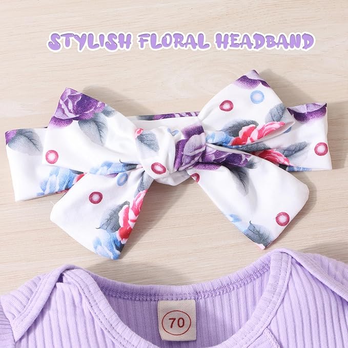 Baby Girl Clothes Newborn Infant Outfits Ruffle Romper+ Floral Pants + Cute Headband Sets for Girls