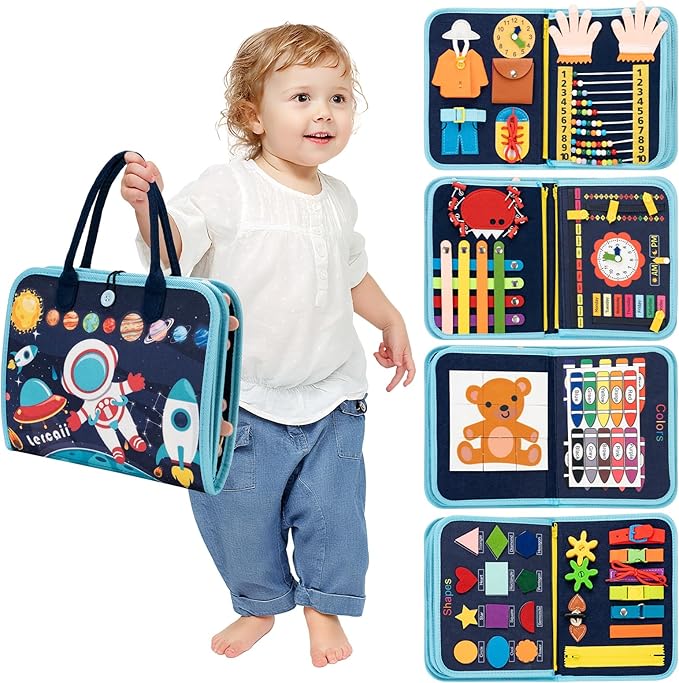 Toddler Busy Board Book Montessori Toys for 1 2 3 4 Years Old,Sensory Board Educational Activities for Learning Fine Motor Skill,Toy for Boy & Girl Birthday Gift,Toddler Toy for Airplane Car Travel