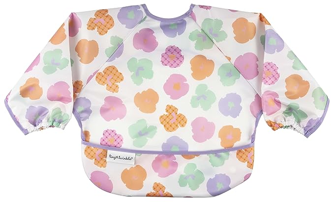 Tiny Twinkle Mess Proof Baby Bib,Waterproof Smock Baby Bib for Eating,Machine Washable Long Sleeve Bib,Baby Led Weaning,Toddler Bib (Floral Pop, Small 6-24 Months)