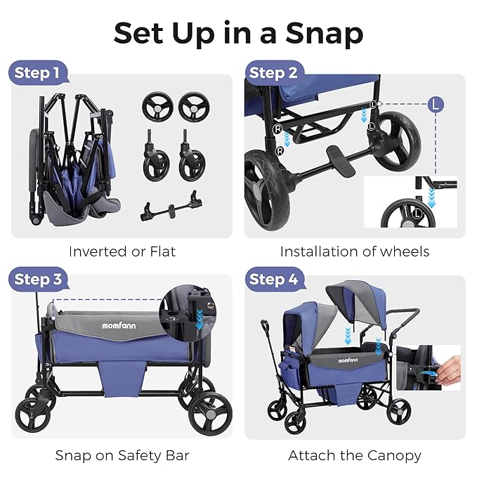 Stroller Wagon for 2 Kids,Foldable Wagon Stroller with Canopy, All-Terrain Parent Organizer, Adjustable Handle & Pull Bar Baby Wagon for Infants and Toddlers, Lavender Blue