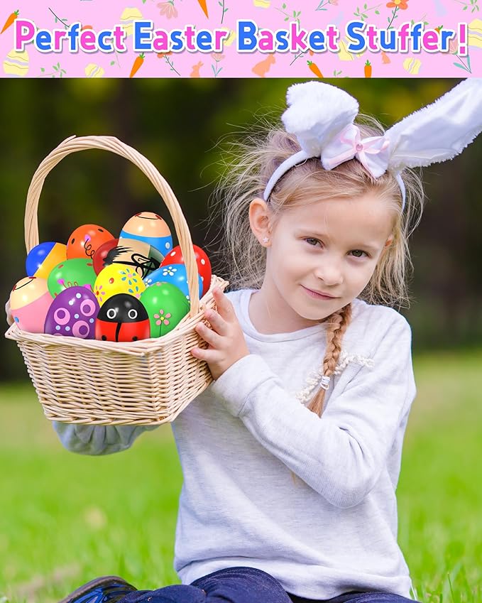 12 Pack Wooden Percussion Musical Shaker, Toddlers Stocking Stuffers 1 2 3 Year Old, Baby Christmas Stocking Easter Basket Stuffers Egg Fillers Easter Gifts Montessori Toys for Kids Boys Girls