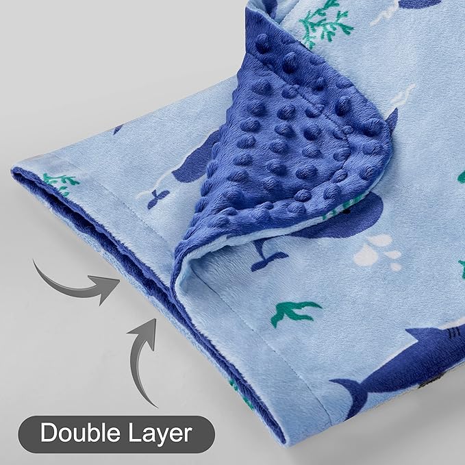 DaysU Silky Micro Soft Plush Baby Blankets for Boys and Girls with Print Animal Pattern and Soothing Raised Dots, Double Layer Bed Throws for Toddler Cot, Shark Whale, Blue, 50x60 Inches