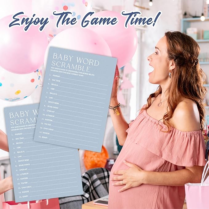 Minimalism Baby Shower Game Kits - Mist Blue - Family Feud - 30 Fill In Game Cards & 1 Answer Card, Party Favor, Gender Reveal, Announcement - A05