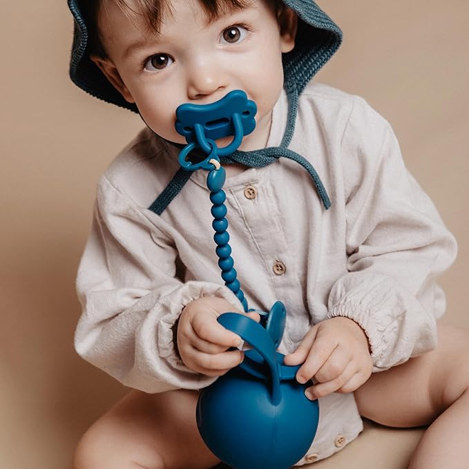 Suavinex Color Essence Silicone Baby Pacifier Clip, Single Piece 100% Soft Silicone Chain, Baby Accessories and Essentials, Designed in Spain, Blue