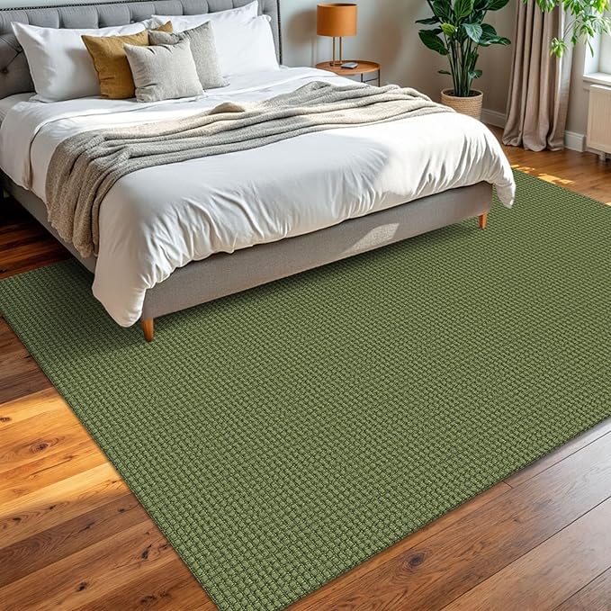 KOZYFLY Washable Area Rug 6x9 ft Rubber Backed Non Slip Rugs for Living Room Braided Cotton Bedroom Rug Woven Office Rugs Indoor Floor Carpets for Dining Bedroom Living Room, Olive Green/Earthy Green