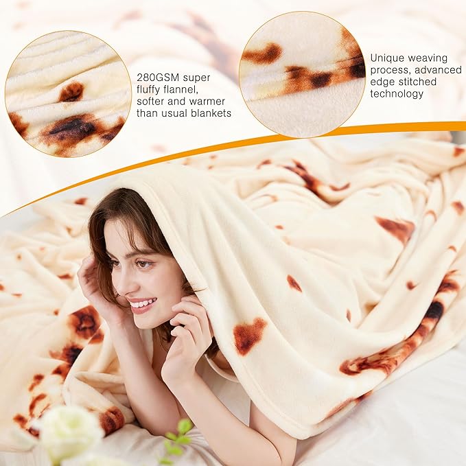 Burrito Tortilla Throw Blanket, 2.0 Double Sided Burritos Taco Tortilla Wrap Blankets for Adults Kids, Giant Funny Realistic Food Blankets, Soft Flannel Round Throw Blanket 90in