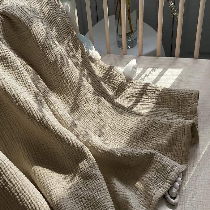 lulumoon Muslin Quilt Blanket, Crib Blanket for Baby and Toddler,47x47 Inches(Olive)