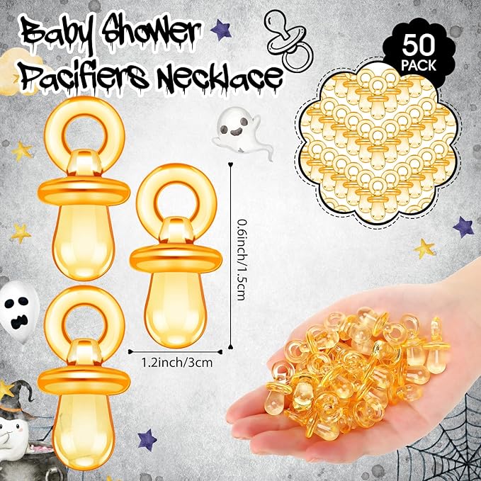 Thyle 51 Pcs Halloween Baby Shower Decorations Pacifier Hunt Baby Shower Games Set Include Hunt Sign and 50 Acrylic Pacifiers for Halloween Party Decoration Gift Sets Gender Reveal Party Decor