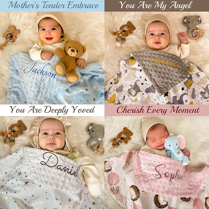 Personalized Name Baby Blanket, Custom Baby Blanket with Embroidered Name, Personalized Baby Blankets Gifts for Girls, Boys, Newborn(30x47in)