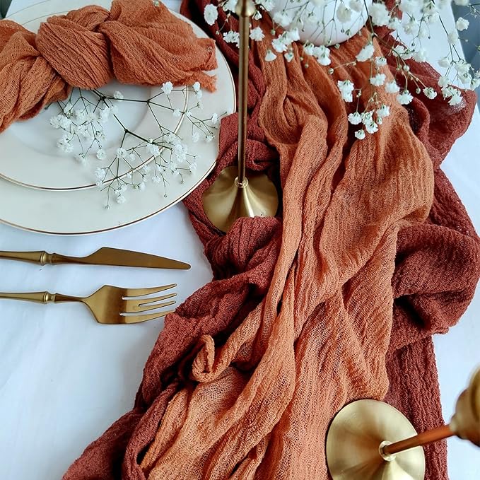 12Pack Terracotta Table Runner 10FT Cheesecloth Table Runner 35x120inch Cheese Cloth Table Runners Rustic Boho Gauze Fall Table Runners for Party Wedding Birthday Dining Bridal Baby Shower Decor