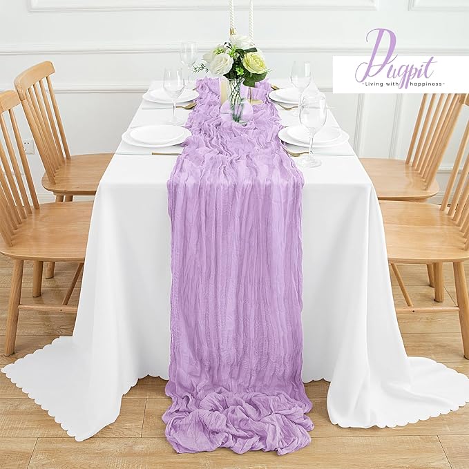 12Pack Lavender Table Runner 10FT Cheesecloth Table Runner 35x120inch Cheese Cloth Table Runners Rustic Boho Gauze Table Runners for Party Wedding Birthday Dining Bridal Shower Baby Shower Decor