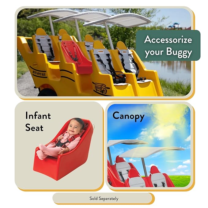 Children’s Factory 6-Passenger Bye-Bye Buggy, Daycare Multi-Passenger Stroller With Never-Flat "Fat Tire", Yellow
