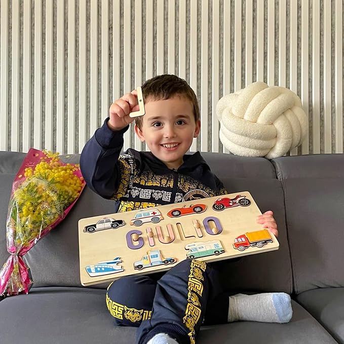 Personalized Name Puzzle, Custom Wooden Puzzles for Toddlers 2-4, Easter Basket Stuffers for 1 Year Old Boy, One Year Old Girl Birthday Gifts Personalized, Montessori Toys Nursery Decor
