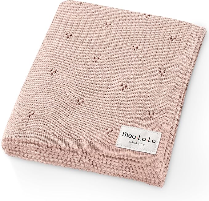 Organic Pointelle Receiving Swaddle Blanket for Girls - 100% Luxury Organic Soft Cotton Knit Warm Cozy Cuddle Stroller Blanket for Newborns, Infants, & Toddlers (Ballet Slippers)
