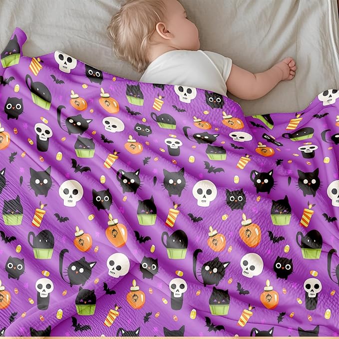 Ship Next Day, Personalized Halloween Blanket for Boys Girls - Printed in USA, Custom Baby Blanket with Name Super Soft Plush Flannel, Halloween Decor Christmas Brithday Gifts for Kids Toddlers