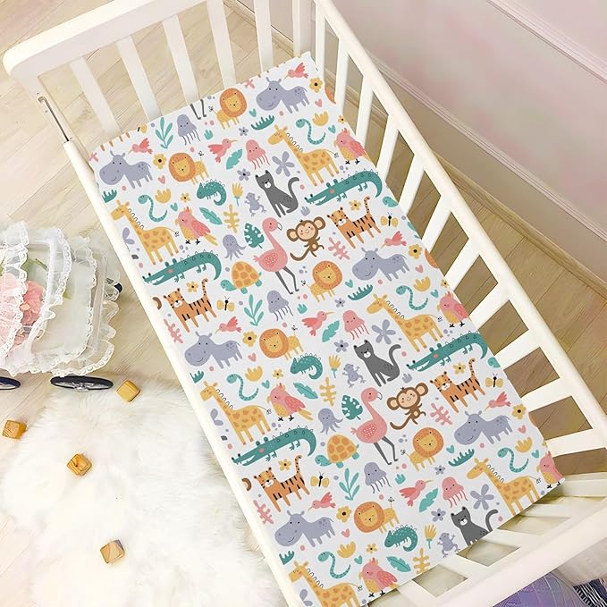 Jungle Animal Crib Sheets for Neutral Bassinet Play Sheets,Sheets Toddler Bed Sheets for Baby Boys Girs 39 * 27 * 5in