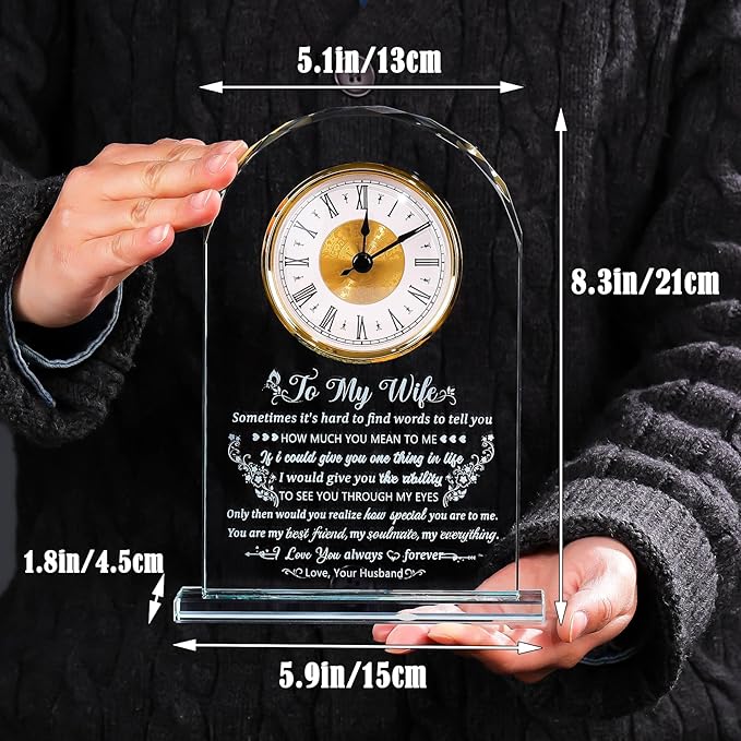 Glass Clock Gifts for Wife from Husband Unique Personalized Gift Idea for Wife Who Has Everything on Birthday Anniversary Presents for Her Home Decor